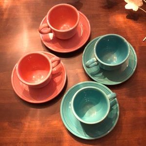 Fiestaware cup & saucer Rose Turquoise Persimmon tea set